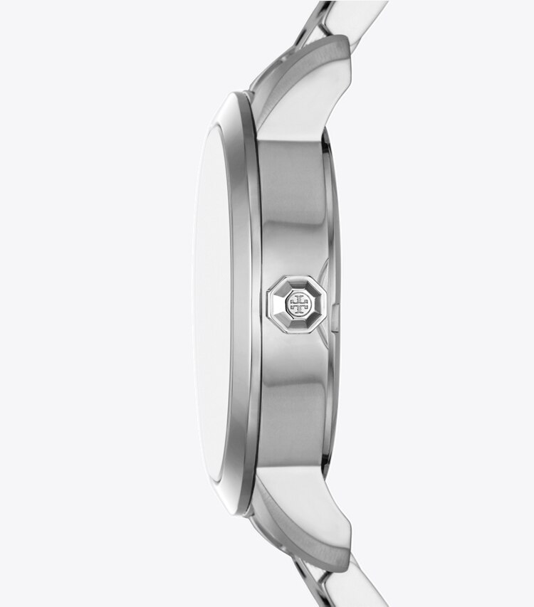 Tory Burch diseñador relojes con correa Reloj con monograma T en BLUE/SILVER lateral
