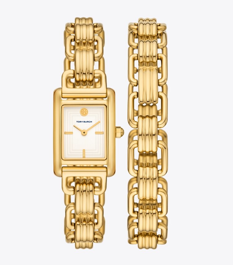 Tory Burch diseñador relojes con correa Reloj Eleanor Double Wrap pequeño en IVORY/GOLD frontal