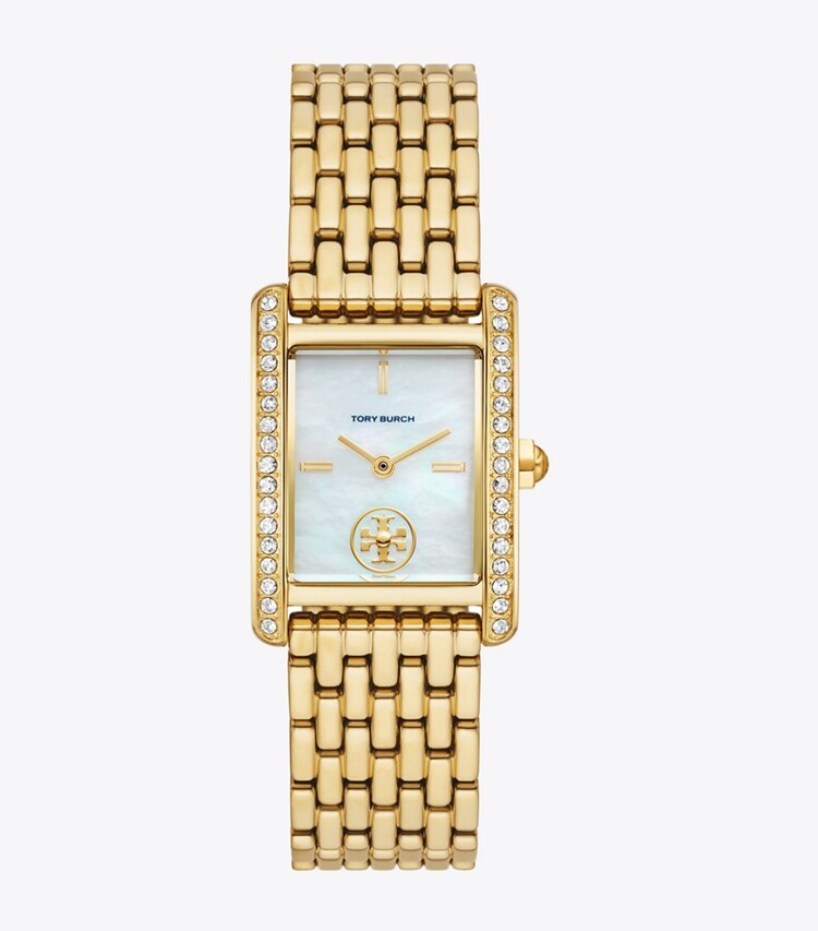 Tory Burch diseñador relojes con correa Reloj Eleanor en WHITE MOP/GOLD frontal