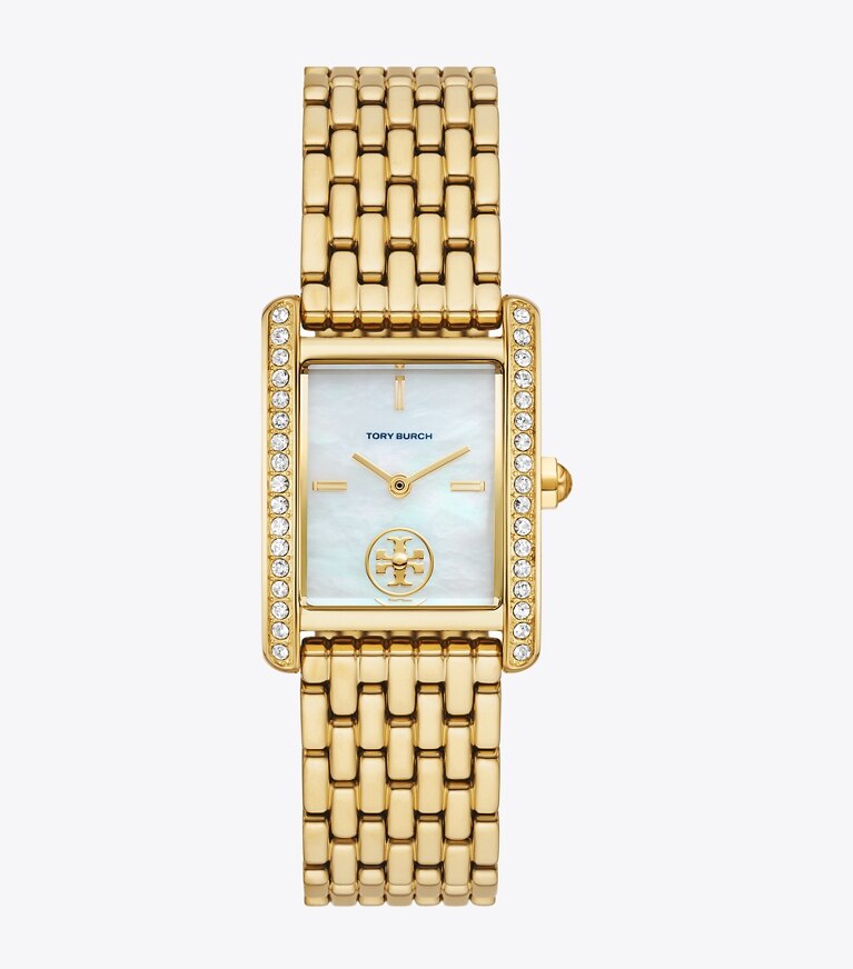 Tory Burch diseñador relojes con correa Reloj Eleanor en WHITE MOP/GOLD frontal