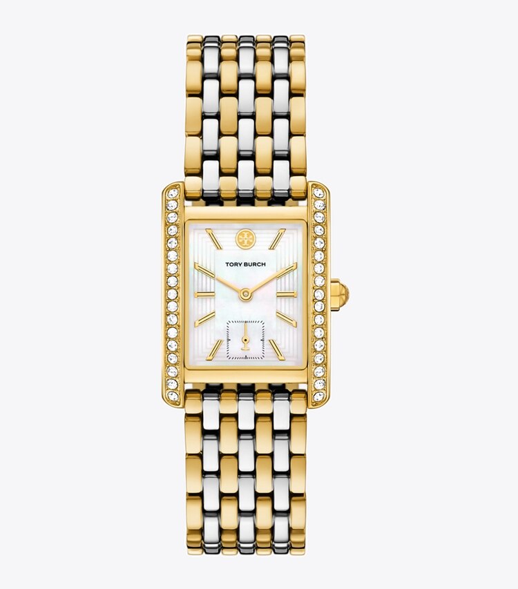 Tory Burch diseñador relojes con correa Reloj Eleanor en MOP/STONES/TWO-TONE frente