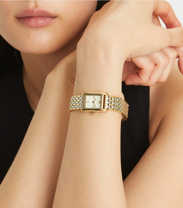 Tory Burch diseñador relojes con correa Reloj Eleanor pequeño en IVORY / TWO-TONE accesorio en modelo