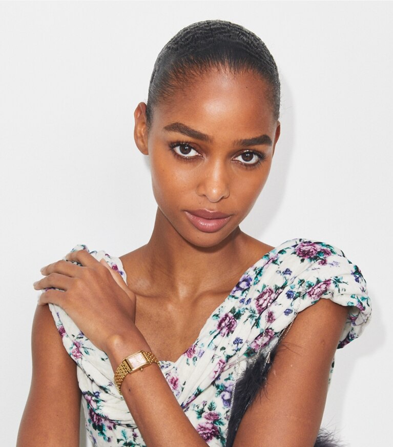 Tory Burch diseñador relojes con correa Reloj Eleanor pequeño en LIGHT PINK/GOLD accesorio en el modelo