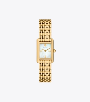 Tory Burch diseñador relojes con correa Reloj Eleanor pequeño en WHITE MOP/GOLD frente