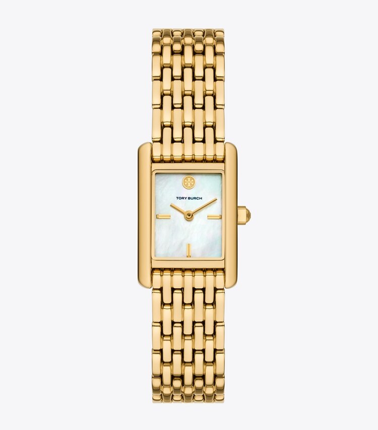 Tory Burch diseñador relojes con correa Reloj Eleanor pequeño en WHITE MOP/GOLD frente