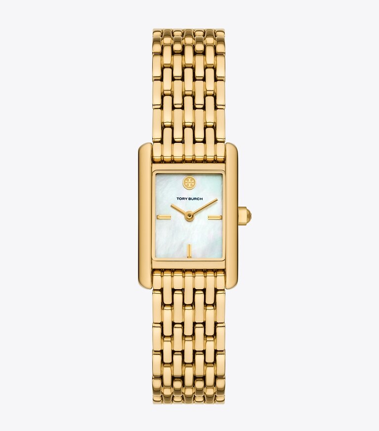 Tory Burch diseñador relojes con correa Reloj Eleanor pequeño en WHITE MOP/GOLD frente