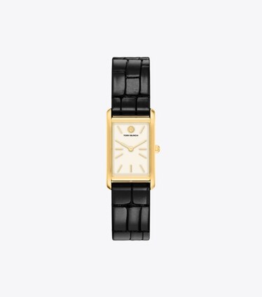 Tory Burch diseñador relojes con correa Reloj Eleanor Slim en IVORY/GOLD/BLACK frontal