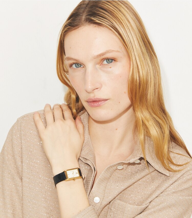Tory Burch diseñador relojes con correa Reloj fino Eleanor en IVORY/GOLD/BLACK accesorio en modelo