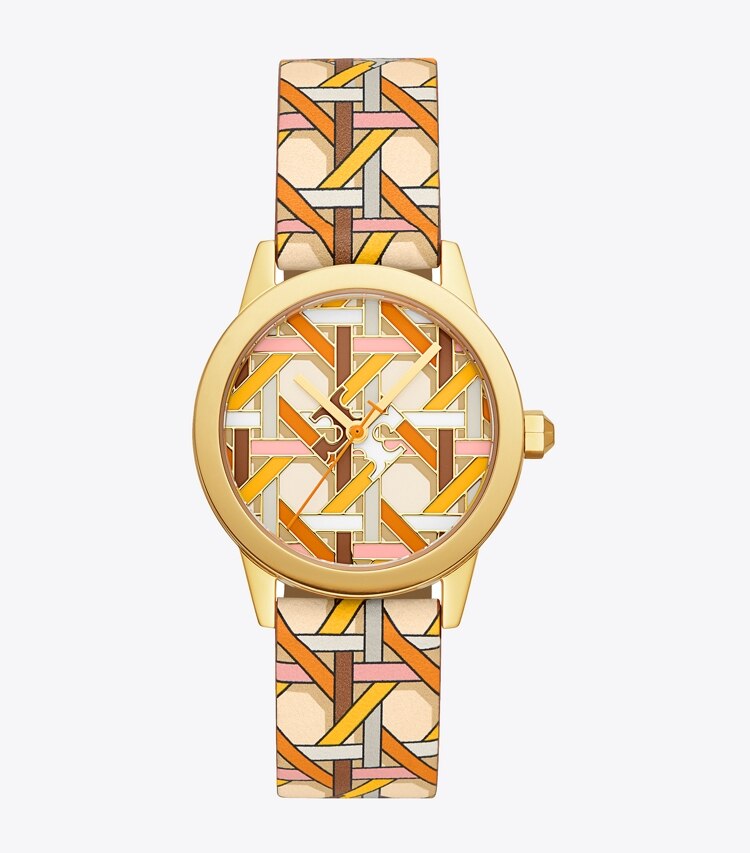 Tory Burch diseñador relojes con correa Reloj Gigi, piel estampada/tono dorado, 36 x 42 mm en ORANGE/GOLD frontal