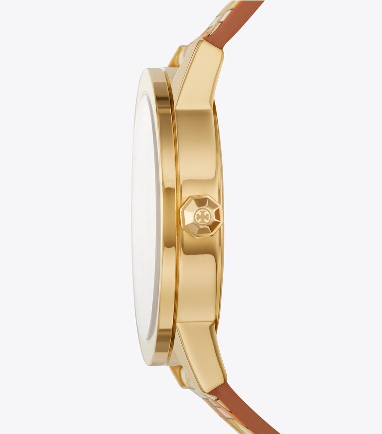 Tory Burch diseñador relojes con correa Reloj Gigi, piel estampada/tono dorado, 36 x 42 mm en ORANGE/GOLD lateral