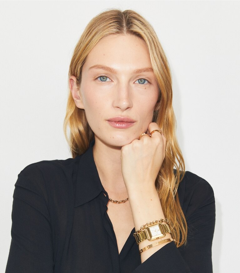 Tory Burch diseñador relojes con correa Reloj Kira en IVORY/GOLD accesorio en modelo