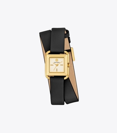 Tory Burch diseñador relojes con correa Reloj Kira pequeño con malla doble en IVORY/GOLD/BLACK frente