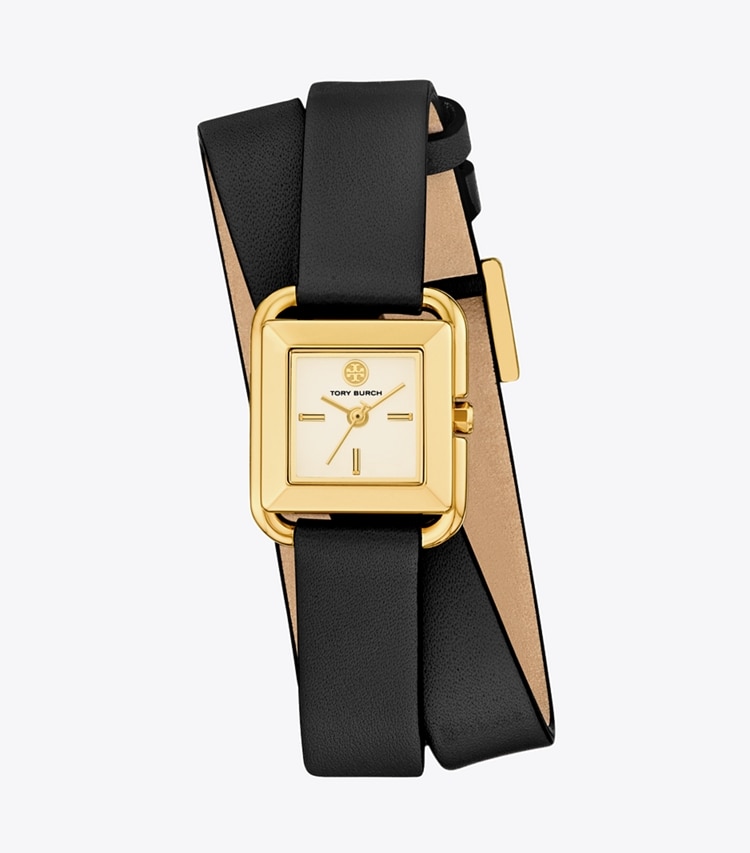 Tory Burch diseñador relojes con correa Reloj Kira pequeño con malla doble en IVORY/GOLD/BLACK frente