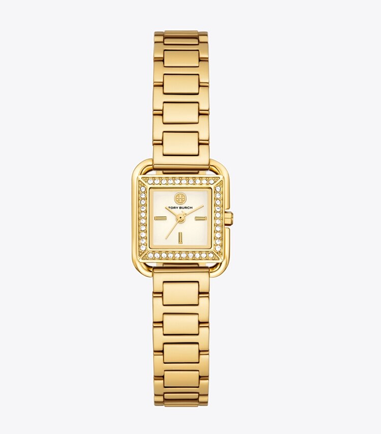 Tory Burch diseñador relojes con correa Reloj Kira pequeño en IVORY/STONES/GOLD frente