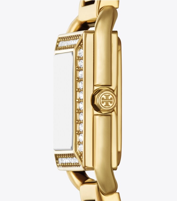 Tory Burch diseñador relojes con correa Reloj Kira pequeño en IVORY/STONES/GOLD lateral