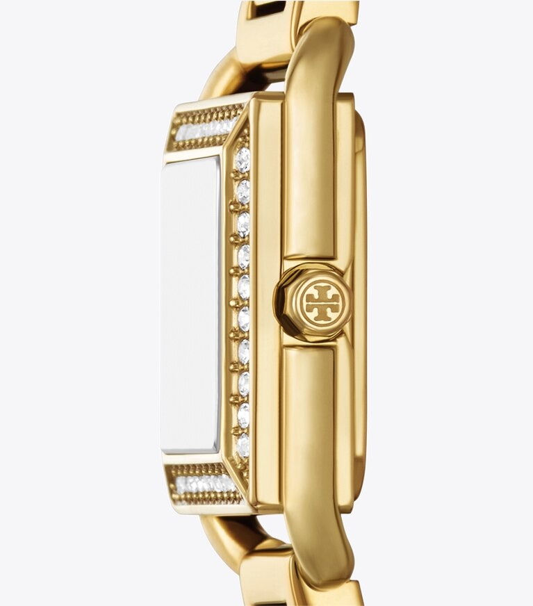 Tory Burch diseñador relojes con correa Reloj Kira pequeño en IVORY/STONES/GOLD lateral