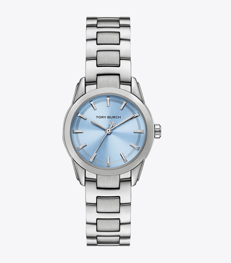 Tory Burch diseñador relojes con correa Reloj Miller pequeño en LIGHT BLUE/SILVER frente