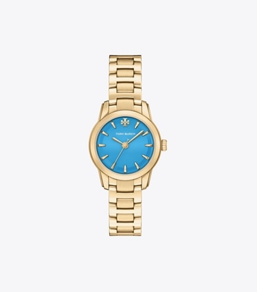 Tory Burch diseñador relojes con correa Reloj Miller pequeño en BLUE/PALE GOLD frente