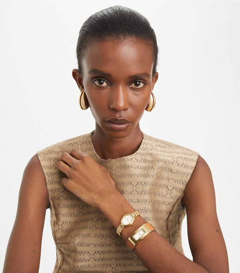 Tory Burch diseñador relojes con correa Reloj ovalado en GOLD adicional en modelo