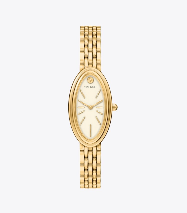 Tory Burch diseñador relojes con correa Reloj ovalado alargado en IVORY/GOLD frente