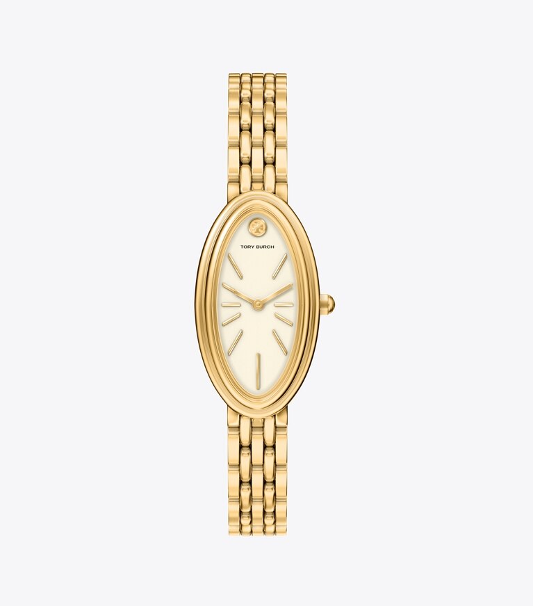 Tory Burch diseñador relojes con correa Reloj ovalado alargado en IVORY/GOLD frente