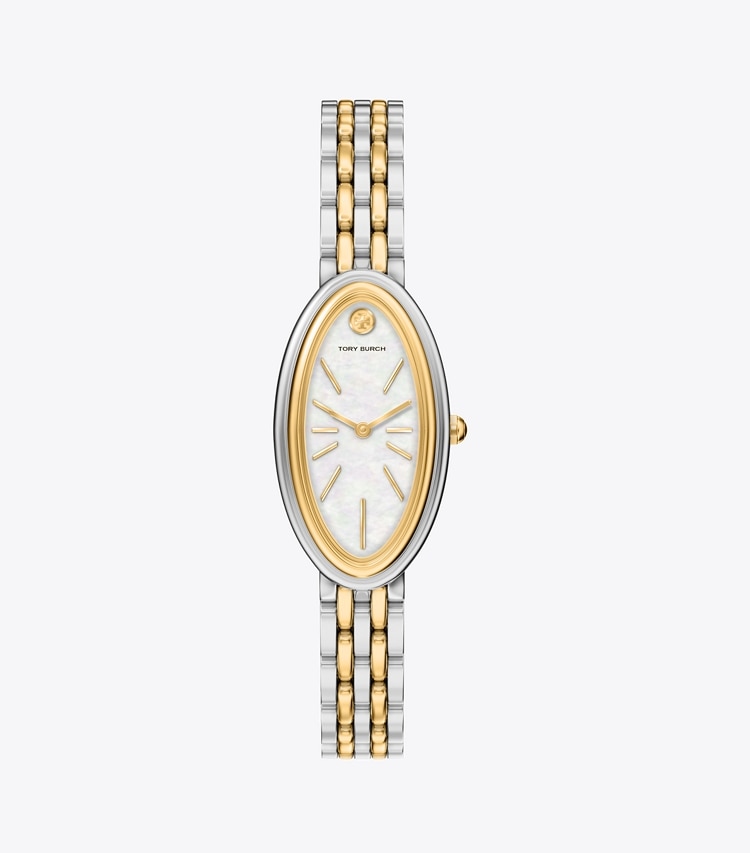 Tory Burch diseñador relojes con correa Reloj ovalado alargado en MOP/TWO-TONE frontal