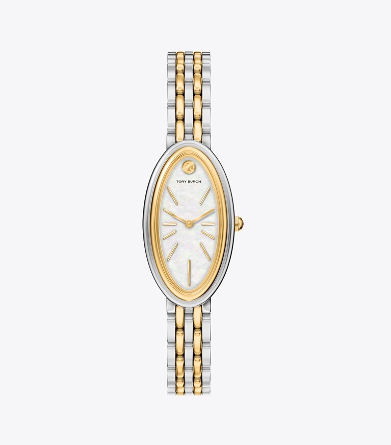 Tory Burch diseñador relojes con correa Reloj ovalado alargado en MOP/TWO-TONE frontal