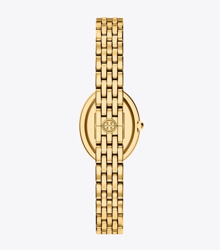 Tory Burch diseñador relojes con correa Reloj ovalado en CHOCOLATE MOTHER-OF-PEARL/GOLD volver