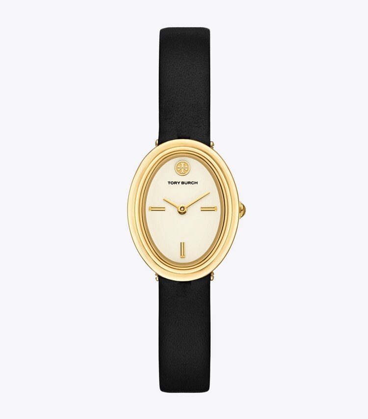 Tory Burch diseñador relojes con correa Reloj ovalado en BLACK/GOLD frontal