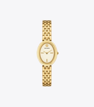 Tory Burch diseñador relojes con correa Reloj ovalado en GOLD frente