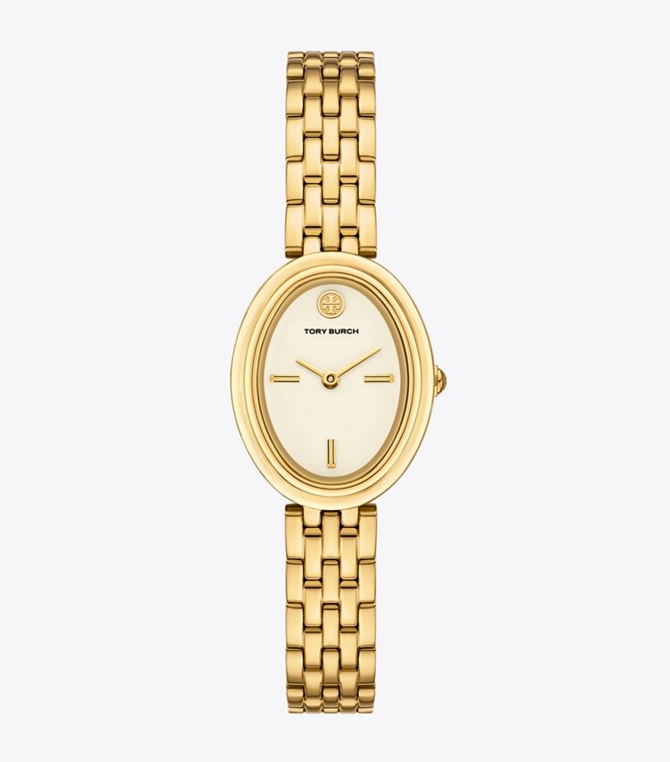 Tory Burch diseñador relojes con correa Reloj ovalado en GOLD frente