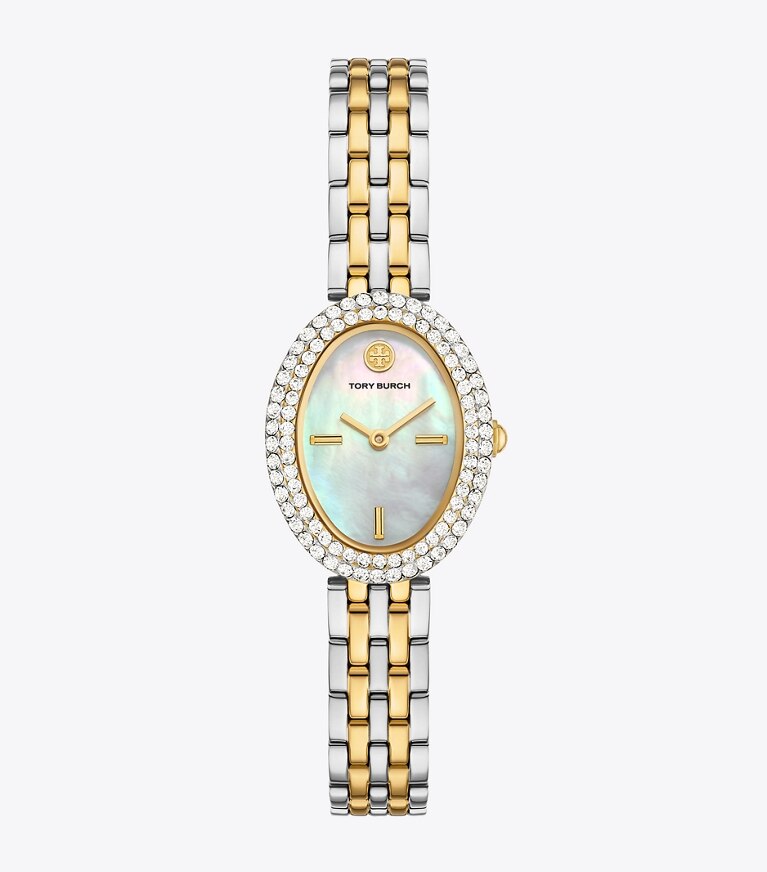 Tory Burch diseñador relojes con correa Reloj ovalado en MOP/STONES/TWO-TONE frontal