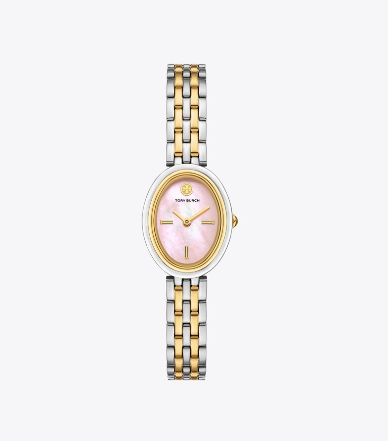 Tory Burch diseñador relojes con correa Reloj ovalado en LIGHT PINK TINTED MOP/TWO-TONE frente