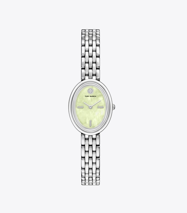 Tory Burch diseñador relojes con correa Reloj ovalado en MINT GREEN MOP/SILVER frente