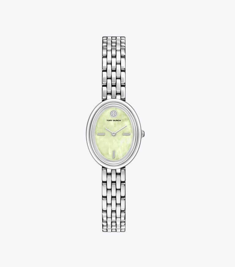 Tory Burch diseñador relojes con correa Reloj ovalado en MINT GREEN MOP/SILVER frente