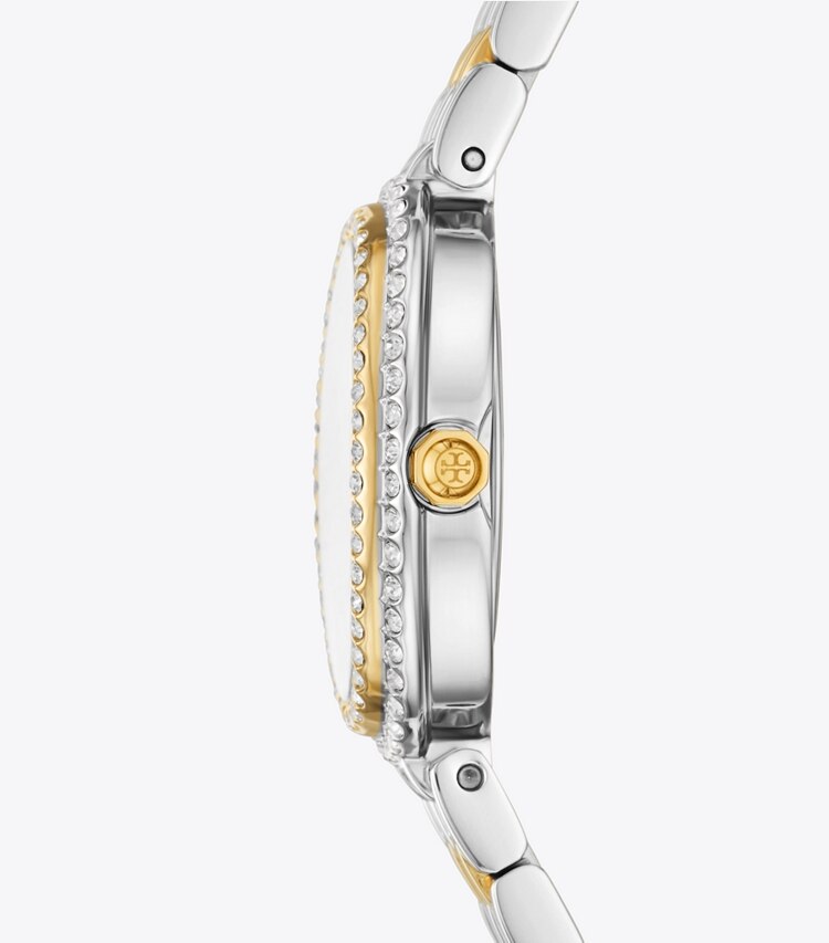 Tory Burch diseñador relojes con correa Reloj ovalado en MOP/STONES/TWO-TONE lateral