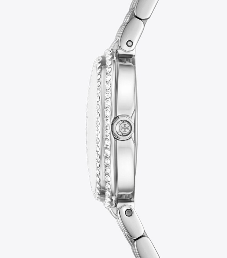 Tory Burch diseñador relojes con correa Reloj ovalado en BLUE/STONES/SILVER lateral