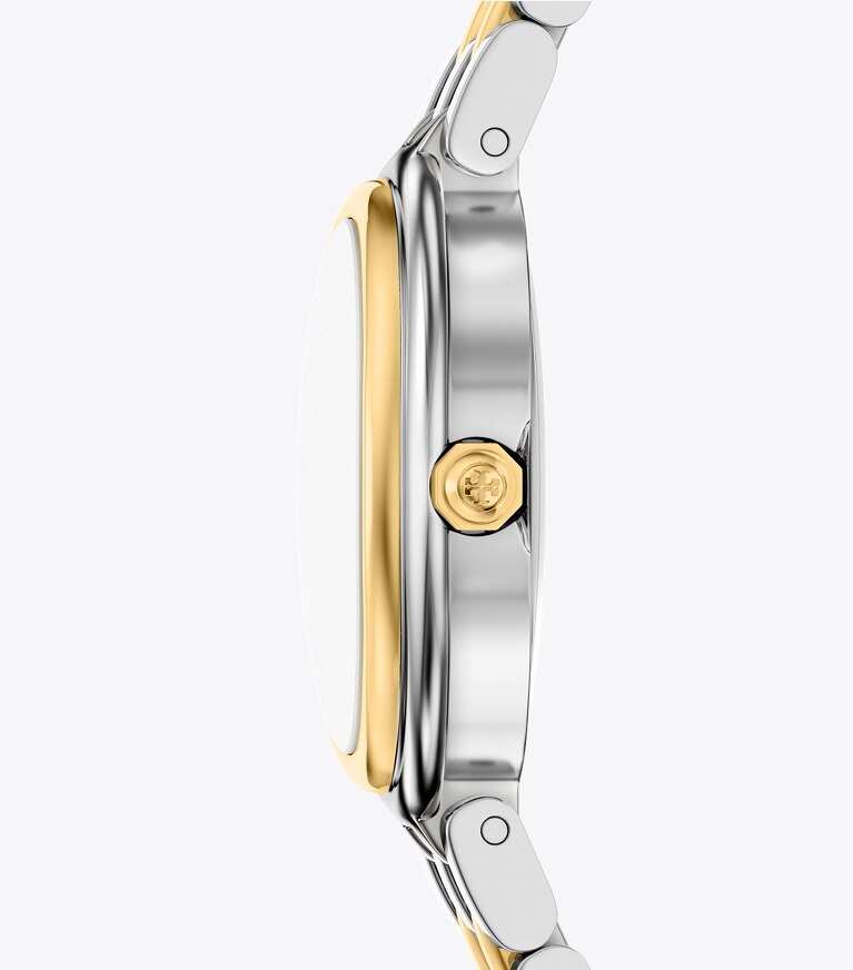 Tory Burch diseñador relojes con correa Reloj ovalado en LIGHT BLUE MOP/GOLD/TWO-TONE lateral