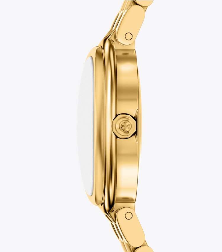 Tory Burch diseñador relojes con correa Reloj ovalado en CHOCOLATE MOTHER-OF-PEARL/GOLD lateral
