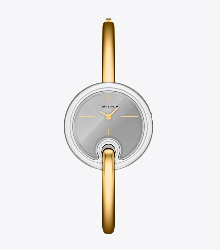 Tory Burch diseñador relojes con correa Reloj pequeño con brazalete Pierced en MIRROR SILVER/TWO-TONE frontal