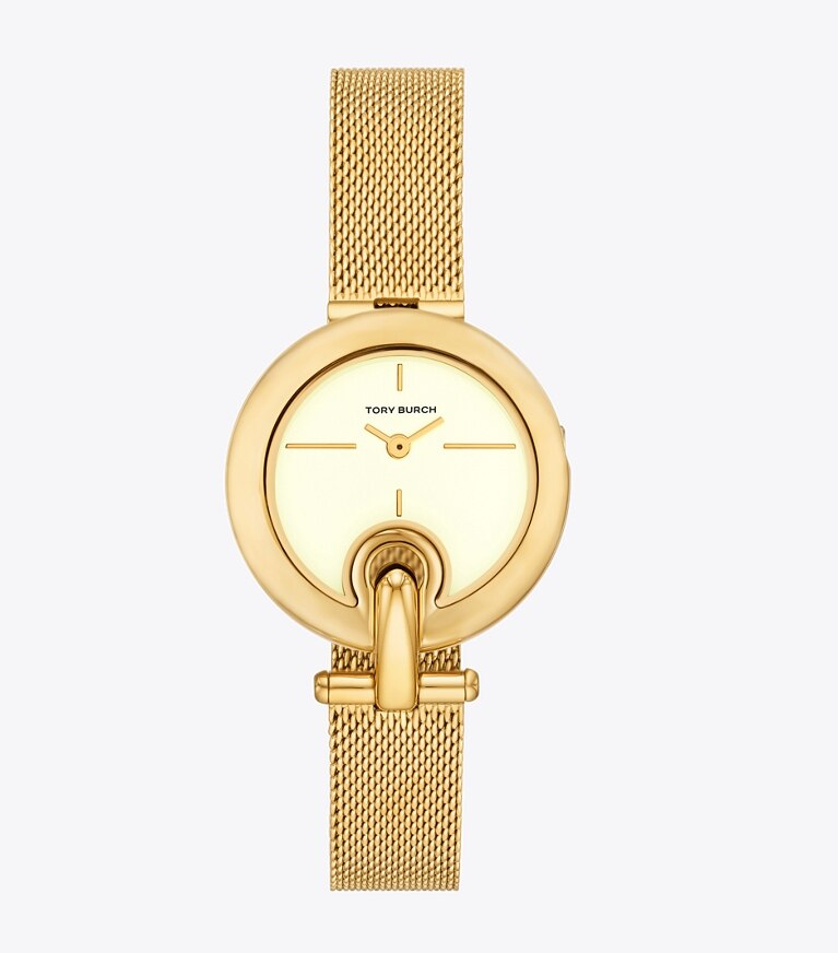 Tory Burch diseñador relojes con correa Reloj pequeño Pierced en IVORY/GOLD frente