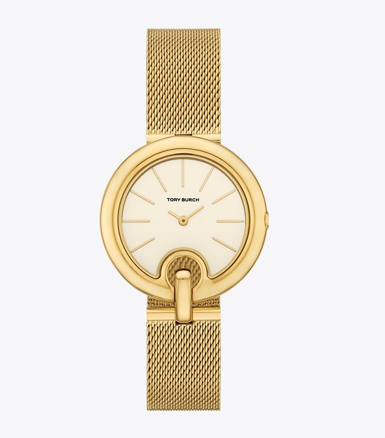 Tory Burch diseñador relojes con correa Reloj Pierced en IVORY/GOLD frente