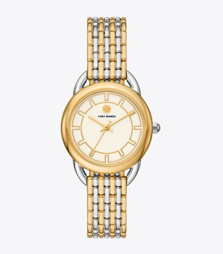 Tory Burch diseñador relojes con correa Reloj Ravello, de dos tonos oro/acero inoxidable/marfil, 32 x 40 mm en SILVER/GOLD/IVORY frente