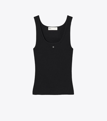 Tory Burch diseñador tops Remera sin mangas de punto de viscosa en Black frente