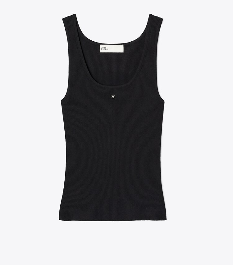 Tory Burch diseñador tops Remera sin mangas de punto de viscosa en Black frente