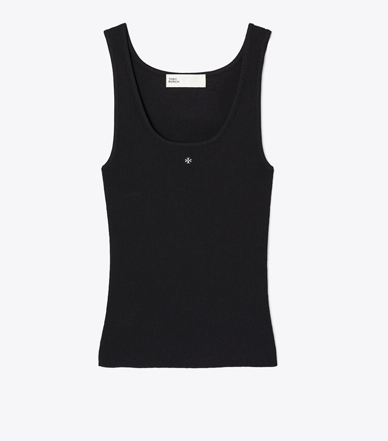 Tory Burch diseñador tops Remera sin mangas de punto de viscosa en Black frente