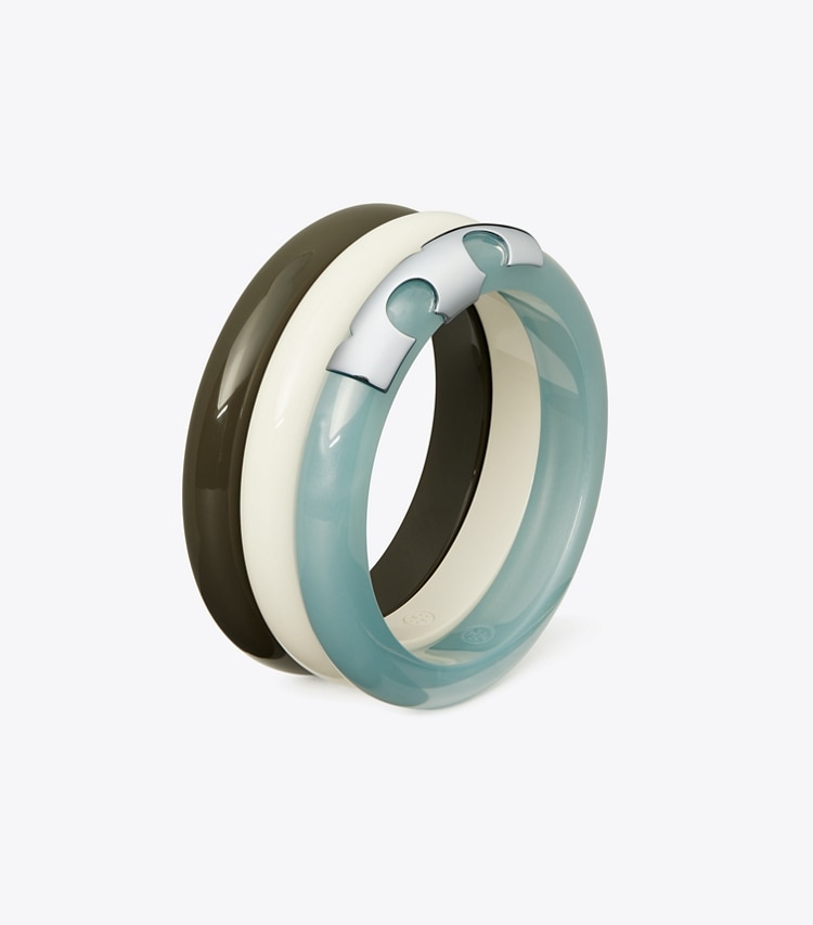 Tory Burch designer bracelets Resin Bangle Set in Swirl Blue / Ivory / Green detail