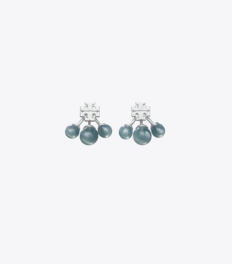 Tory Burch designer イヤリング＆ピアス レジン フロントバック ピアス in Tory Silver / Swirl Blue front