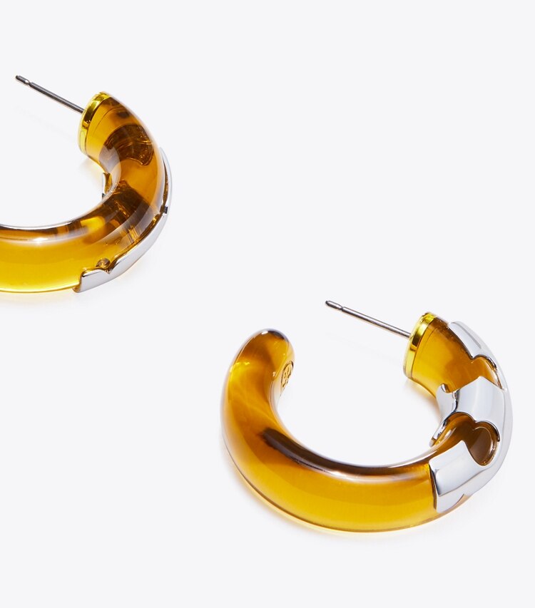 Tory Burch designer earrings Resin Hoop Earrings in Light Silver / Yellow detail
