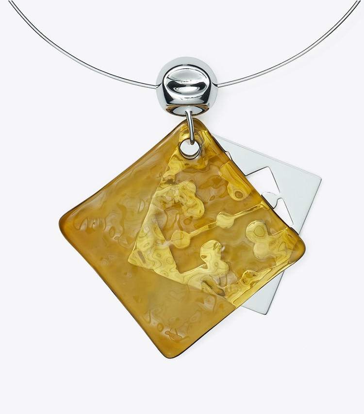 Tory Burch designer necklaces Resin Logo Collar Necklace in Light Silver / Light Topaz detail